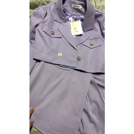 Set Áo Khoác Vest Chân Váy Xếp Ly Lệch Tím Pastel