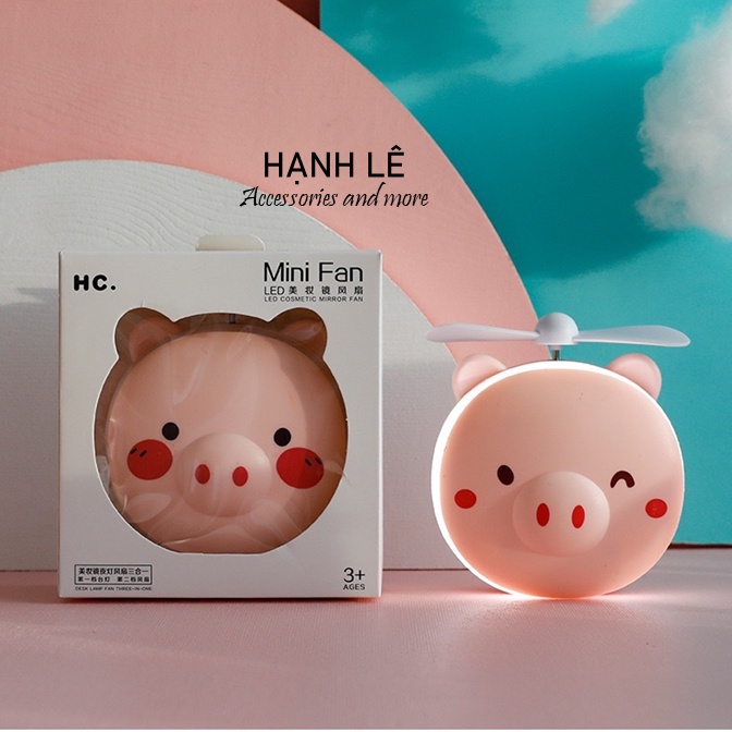 Gương mini cầm tay bỏ túi kèm đèn led và quạt cắm sạc USB tiện lợi 3 In 1 giúp bạn gái trang điểm tiện lợi hơn