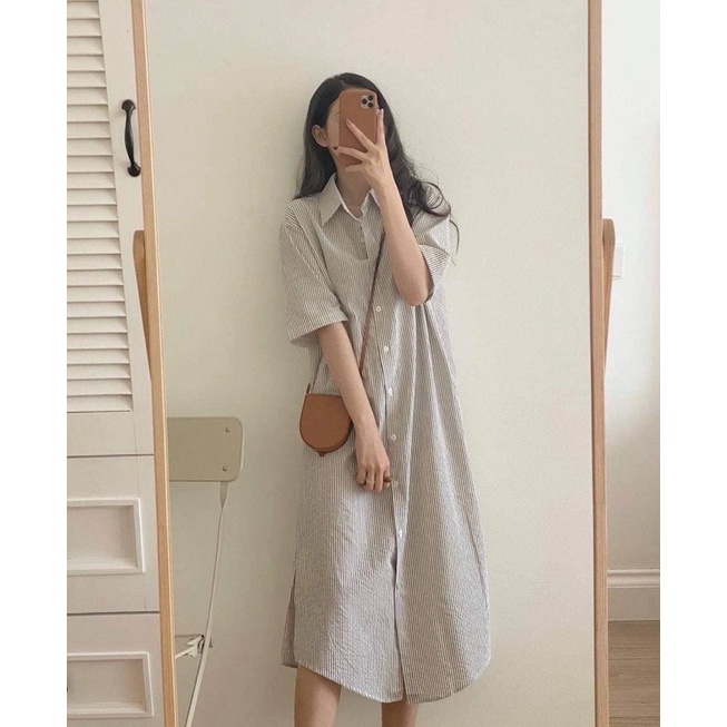 Váy sơ mi kẻ đũi xốp cực mát | BigBuy360 - bigbuy360.vn