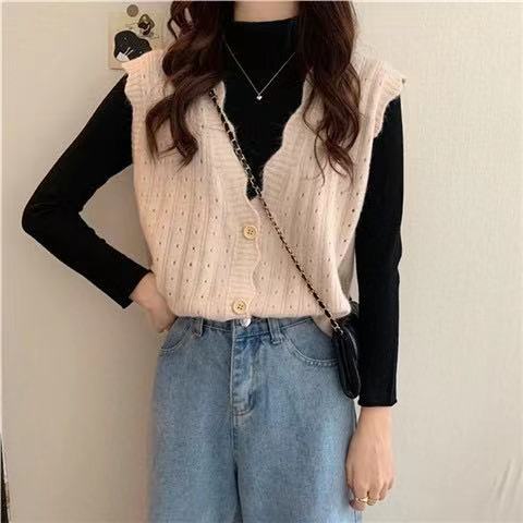 SUXI Áo Len Nữ Không Tay Cổ Chữ V Thời Trang Hàn Quốc