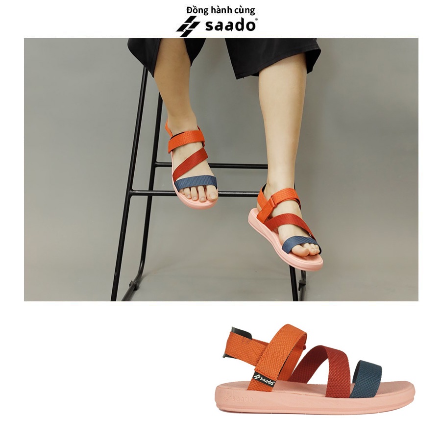 Sandal Saado nữ chính hãng SE01 màu hồng Sắc màu cảm xúc đế bằng, Dép quai hậu nữ không gây mùi, đi học đi làm