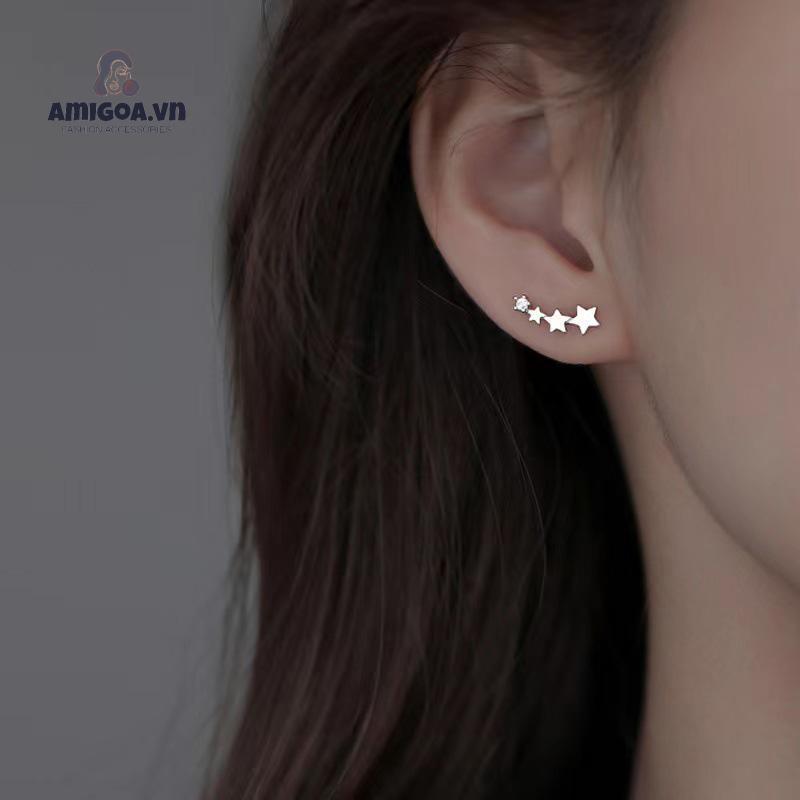 ✨✨Hoa Tai Mạ Bạc 925 Hình Ngôi Sao Năm Cánh Đính Đá Dễ Thương