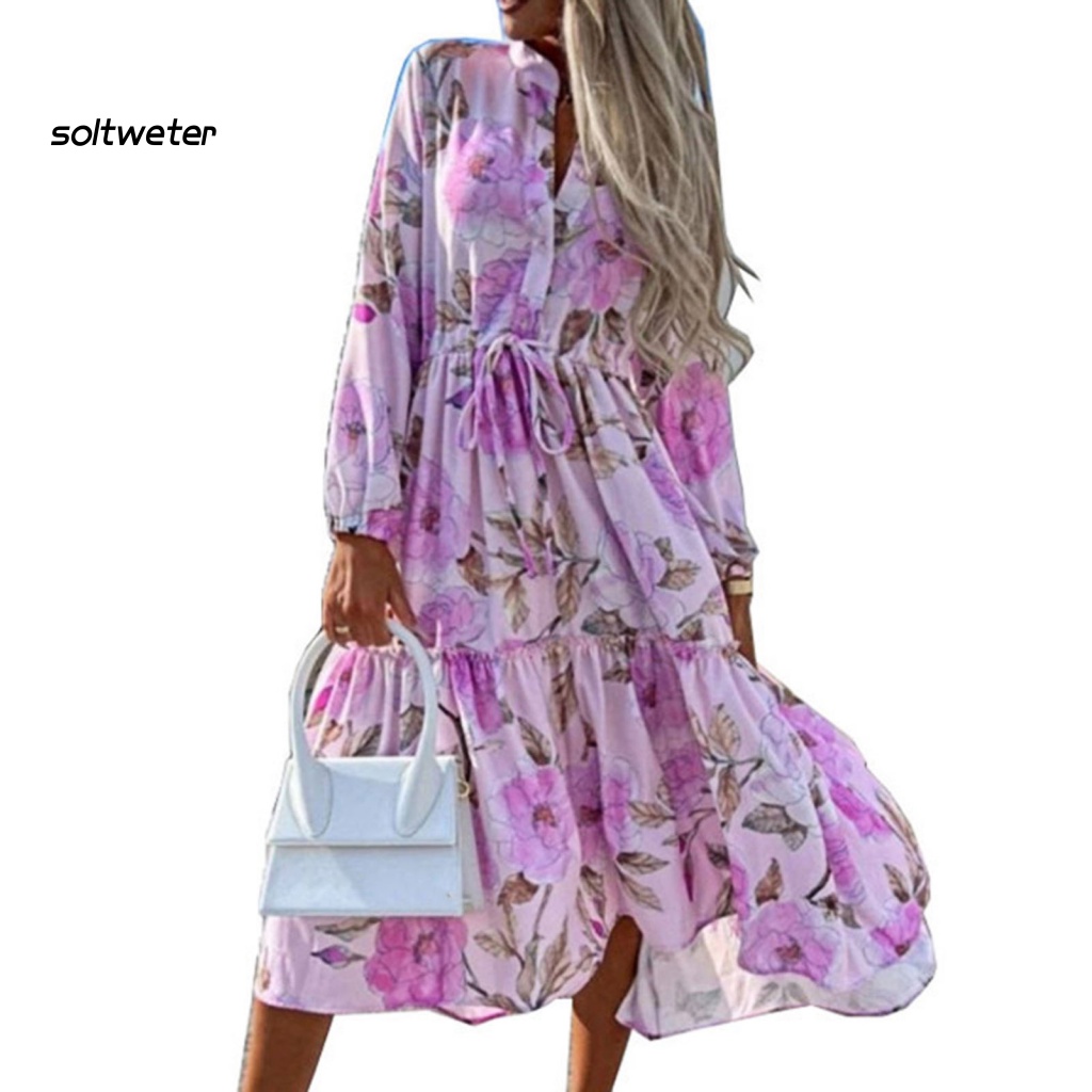 Đầm Tay Dài In Họa Tiết Mùa Hè Thoải Mái Cho Nữ