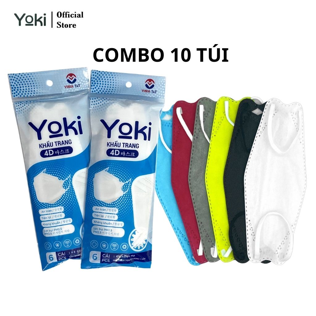 [Mã BMBAU50 giảm 10% đơn 99k] Combo 10 Túi Khẩu trang 4D Yoki KF94 4 lớp kháng khuẩn chống bụi mịn PM2.5