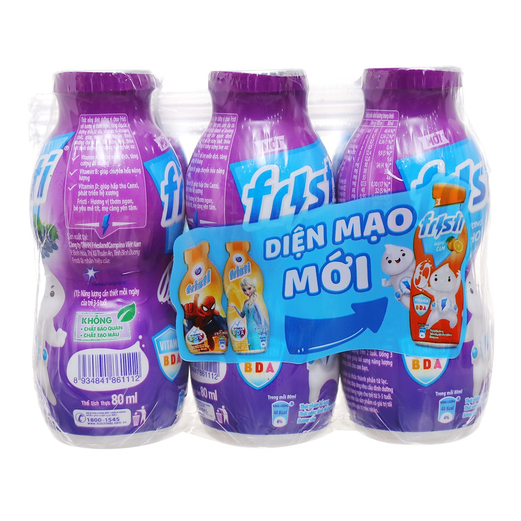 Lốc 6 chai sữa Fristi 80ml các vị[date mới/ TẶNG 1 chai cùng loại khi mua 3 lốc]