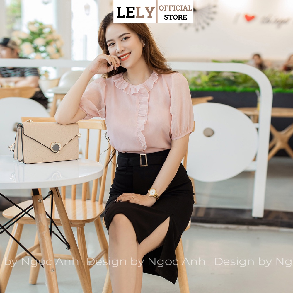 Áo sơ mi nữ Lely Fashion somi ngắn cao cấp vải lụa đẹp thời trang công sở dễ thương đi học trắng hồng cộc tay A1032