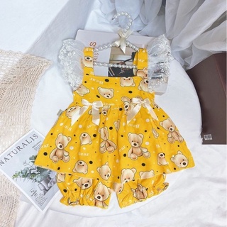Set Bộ lanh hai dây phối ren dành cho bé từ 7 tháng - 2 tuổi - Bộ quần áo bé gái