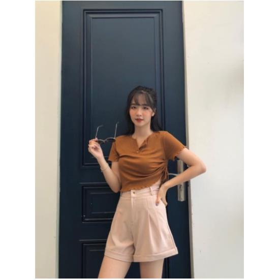 Quần short nữ ống rộng Quần đùi, sooc nữ đẹp lưng cao công sở chất tuyết mưa gập gấu | BigBuy360 - bigbuy360.vn