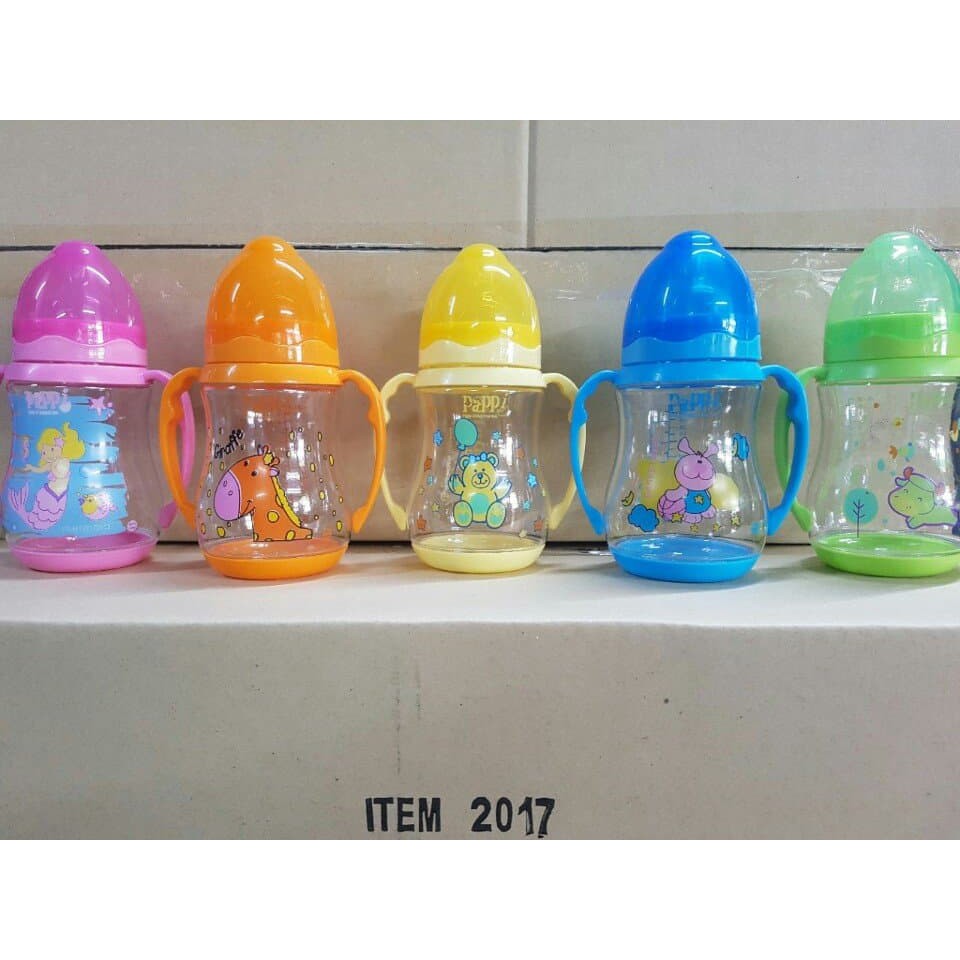Bình sữa Pappi cổ rộng có tay cầm 125ml, 250ml sx tại Thái Lan