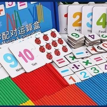 Đồ chơi Bộ thẻ ghép số kèm que tính- học toán thông minh giúp tập đếm &amp; tính- cho bé 3- 6t (Toán Hươu)
