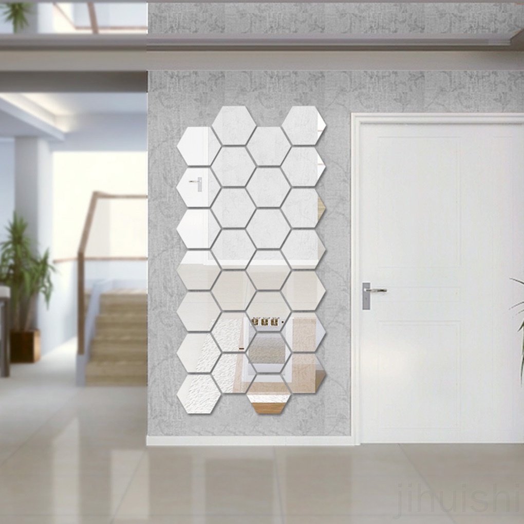 12 Miếng Dán Tường Hình Lục Giác Bằng Acrylic Tráng Gương Diy Trang Trí Nhà Cửa
