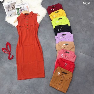 Đầm thun ôm cổ bẻ sát nách