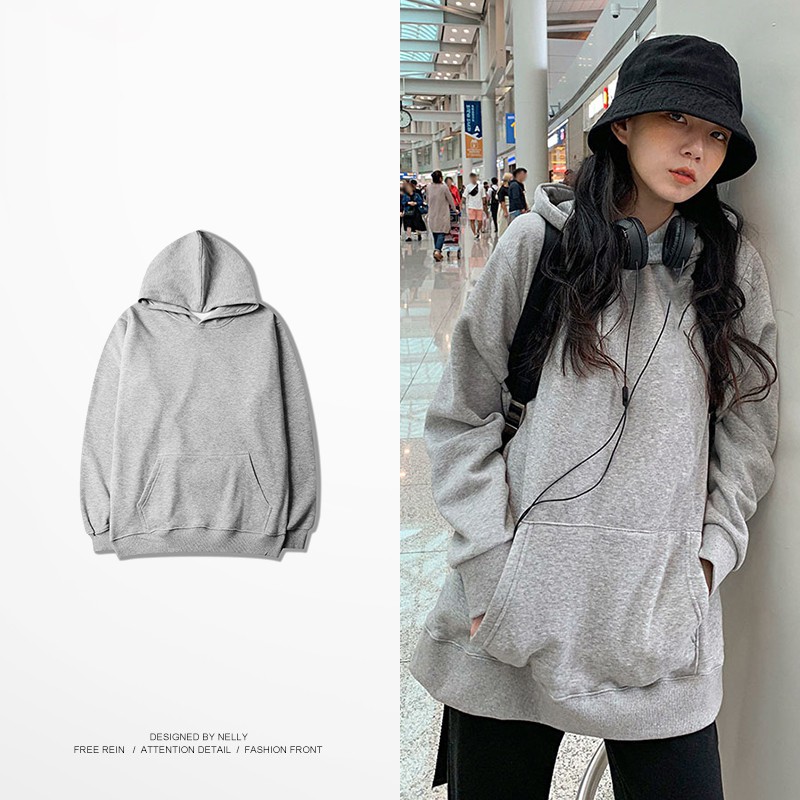Áo hoodie Nelly trơn màu xám