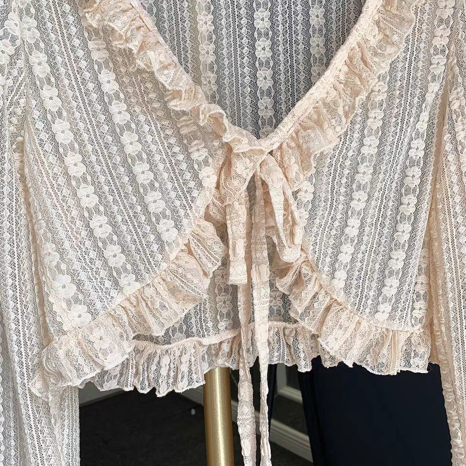Áo Khoác cardigan ngoài mỏng nhẹ mùa hè Mặc Váy 2 Dây ren lưới khoác voan trắng cột dây dài tay cardigan croptop xuyên thấu mặc áo 2 dây đẹp chiffon Chống Nắng khoác