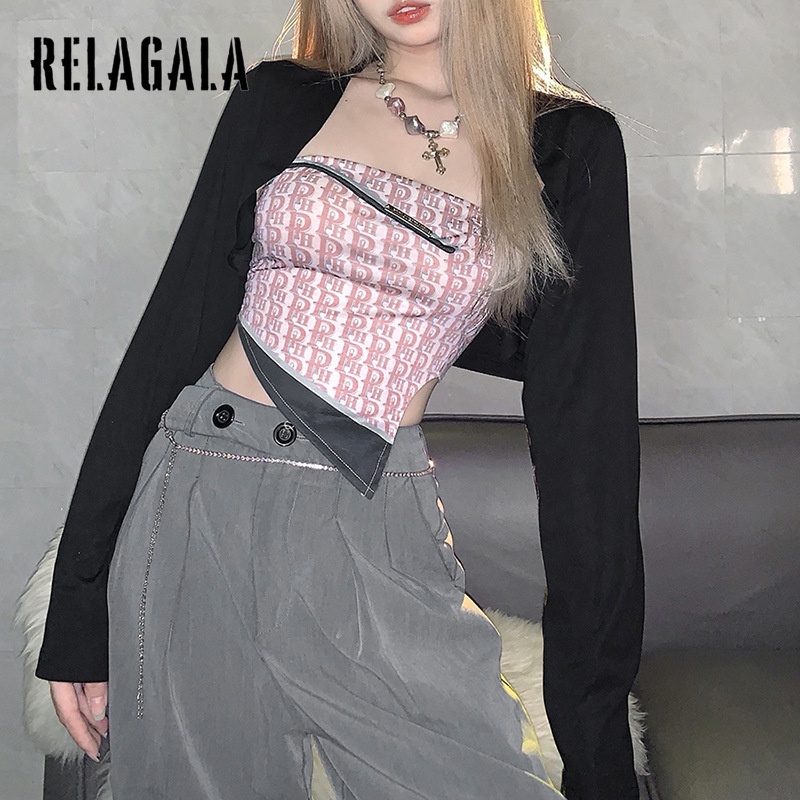 Áo Lửng Tay Dài Dáng Ôm In Họa Tiết Thời Trang Cho Nữ