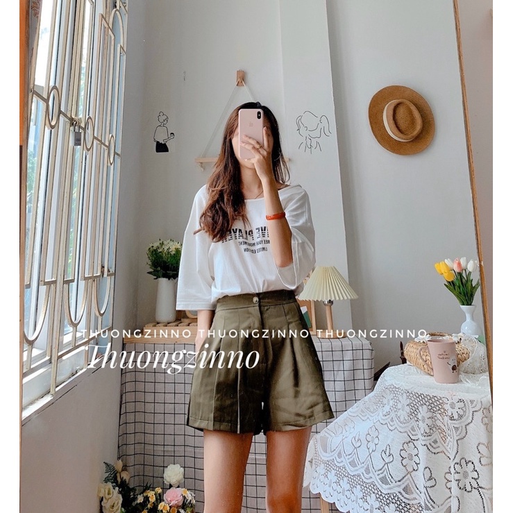 [ẢNH THẬT/VIDEO] Quần shorts nữ cạp khuy đứng xếp ống xòe Xinh Xắn