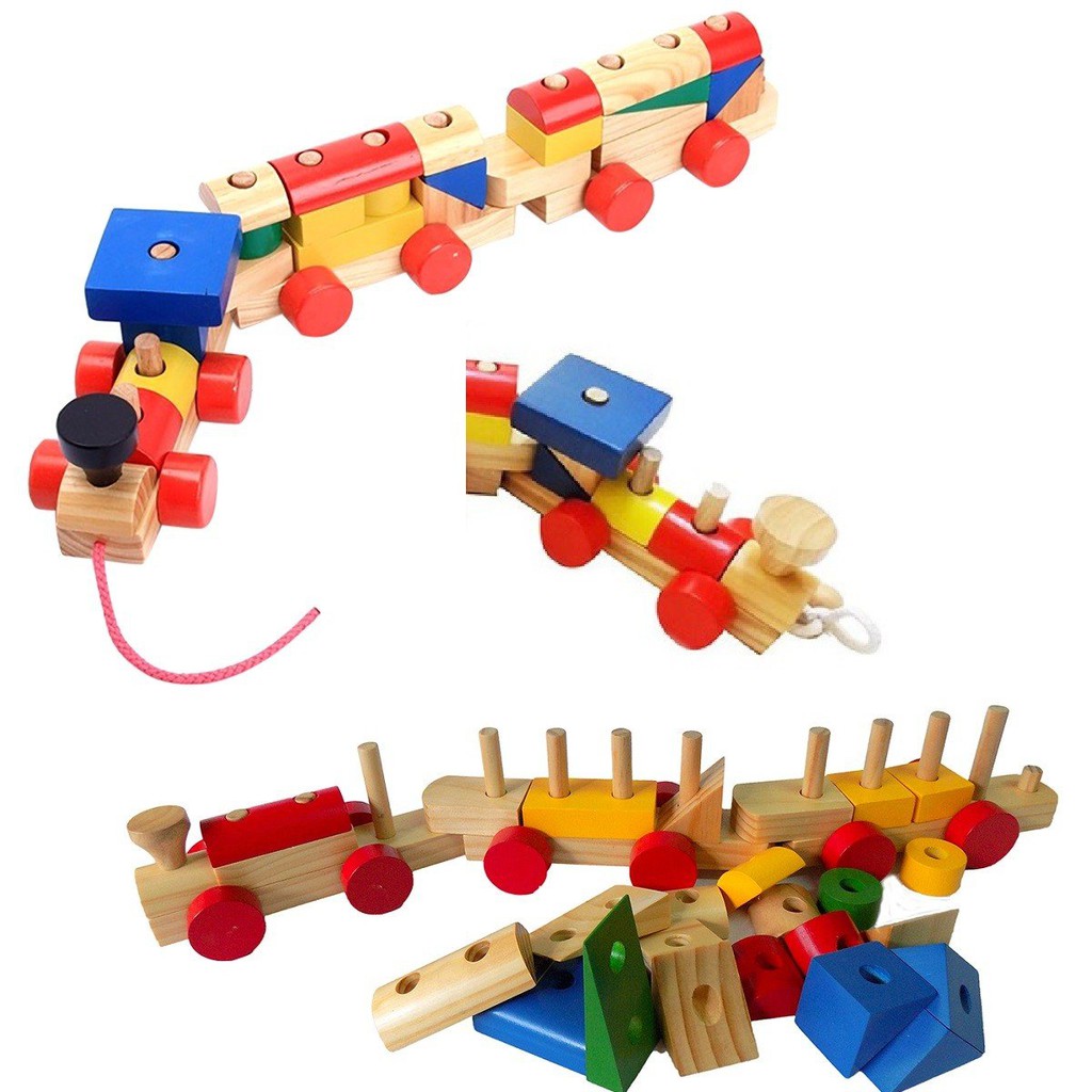 Tàu hỏa gỗ tháo lắp trí tuệ,Các loại đồ chơi mô hình lắp ghép thân thiện an toàn giáo dục cho Bé
