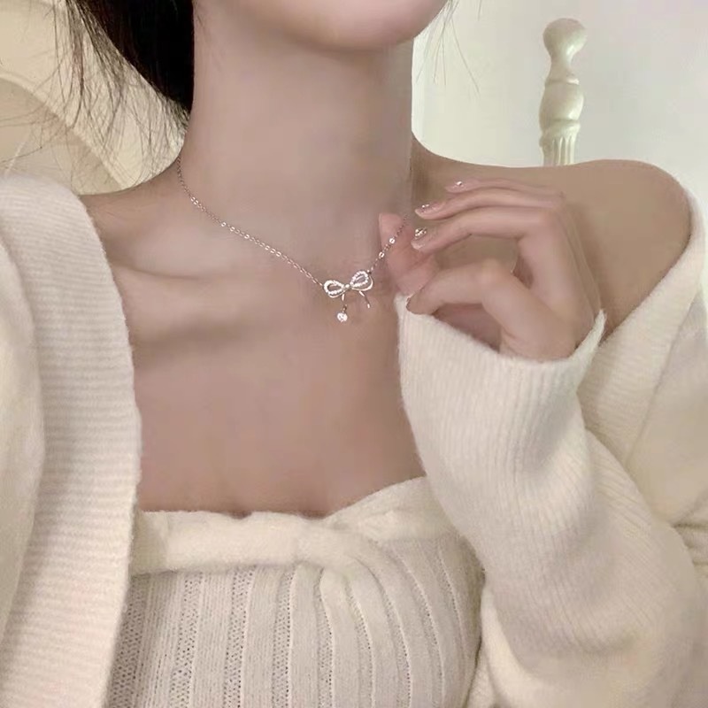 Vòng cổ Mặt Hình Nơ Đính Kim Cương Thời Trang Hàn Quốc Cho Nữ