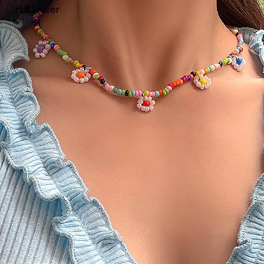 【rt】 Beaded Strand Choker Necklace Women Bohemian Handmade Daisy Collar Necklace .