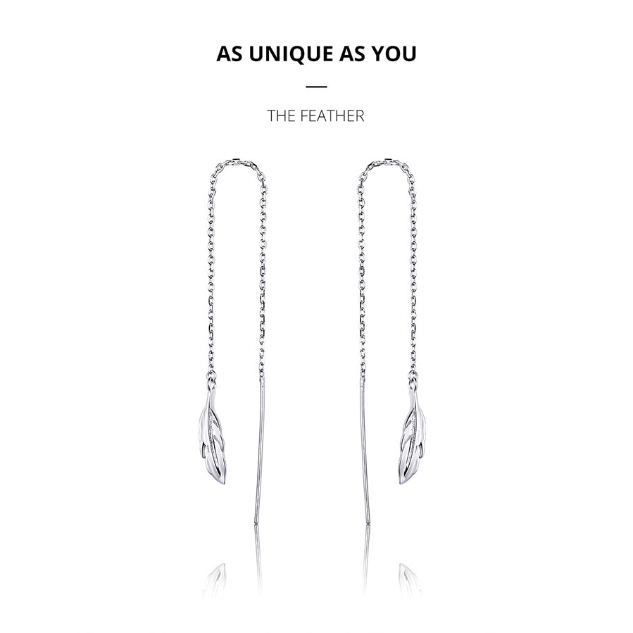 Bông Tai Bamoer SCE786 Dạng Tua Rua Dài Mặt Hình Lông Vũ Dành Cho Nữ