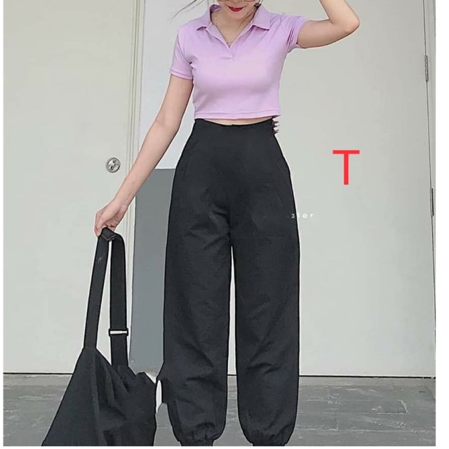 Sét áo cổ bẻ crt tím + quần bom da cá TTP879