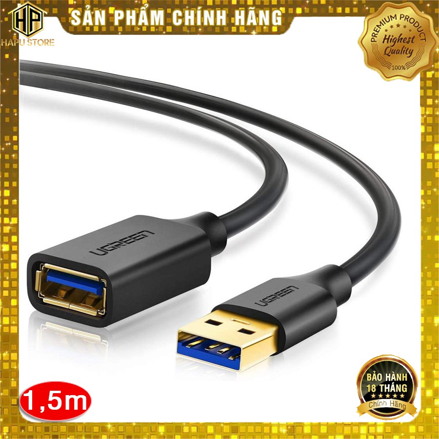 Dây nối dài USB Ugreen 30126 dài 1,5m chuẩn USB 3.0 chính hãng - Hapustore