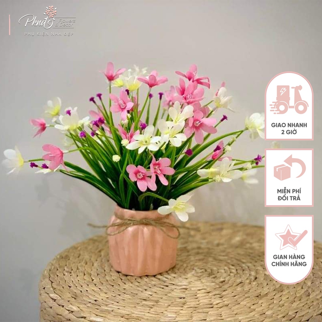 [Mã BMBAU50 giảm 7% đơn 99K] Chậu hoa giả thủy tiên chất lụa trang trí đẹp PKND FLOWERS &amp; DECOR