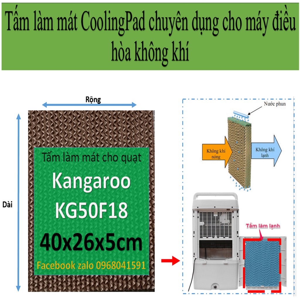 Tấm làm mát Cooling pad chuyên dụng cho quạt điều hòa Kangaroo 50F18 kích thước 40x26x5cm