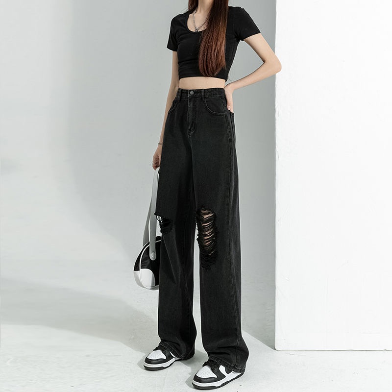 Quần Jean Nữ Lưng Cao Ống Rộng Plus Size