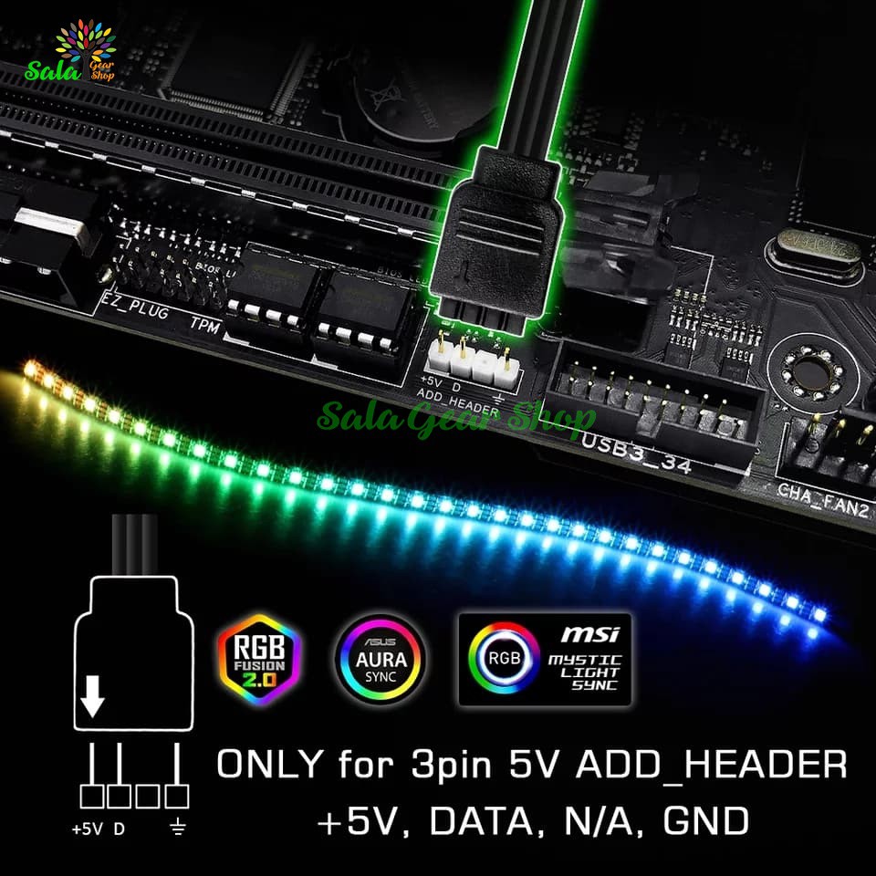 Bộ đỡ card vga chống xệ khắc chử ROG led RGB sync main 5v 3pin