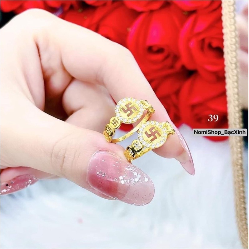 Nhẫn chữ Vạn bạc ta mạ vàng 18k, đẹp bền màu thời trang Mainomi Shop Bạc Xinh