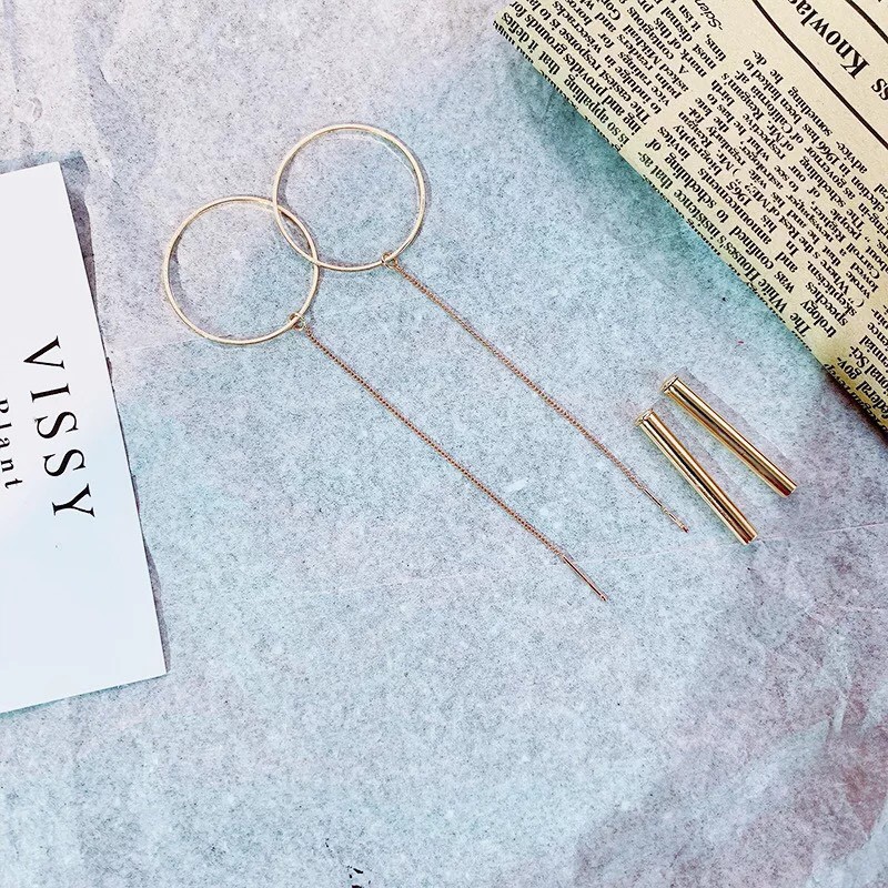 Bông tai Bạc 925 Phong Cách Hàn Quốc - HOA TAI HÌNH HỌC TRÒN DÁNG DÀI ( Cao Cấp )- ẢNH CHỤP THẬT