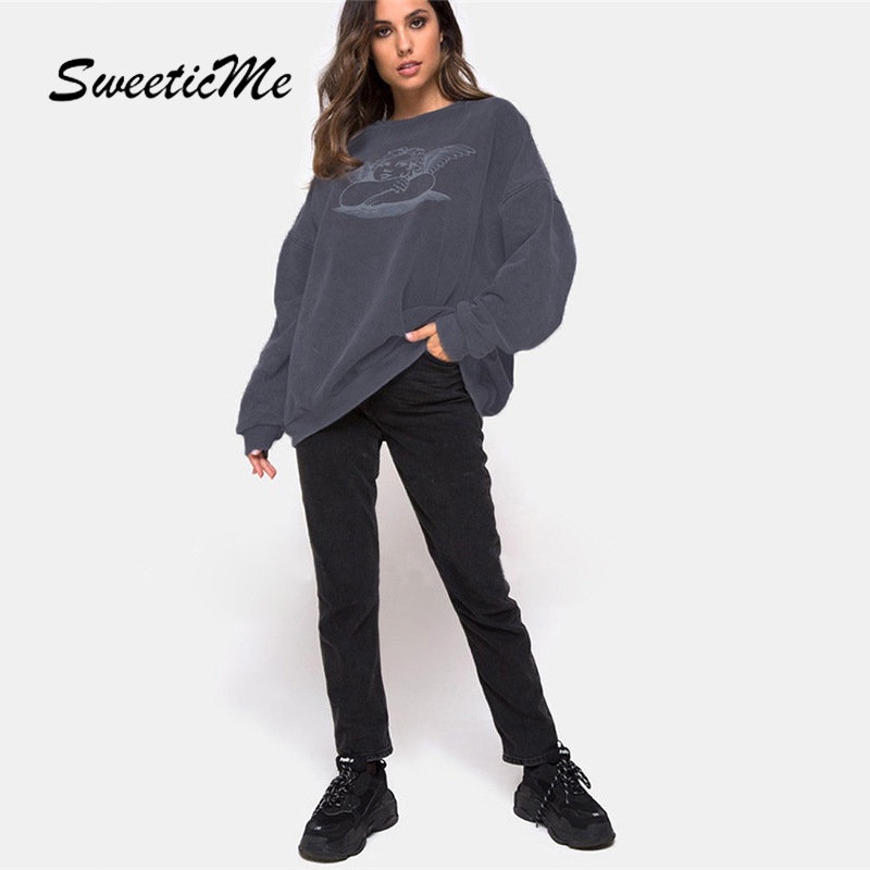Áo Sweater Cổ Tròn Tay Dài Dáng Ôm In Họa Tiết Thời Trang   Cho Bạn Gái
