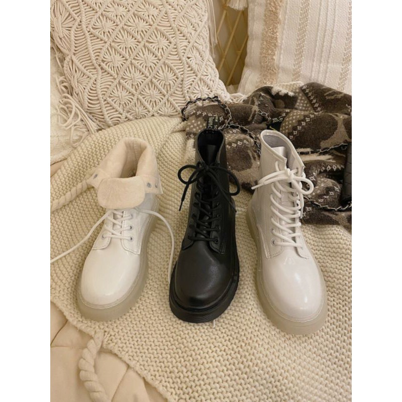 [ORDER TAOBAO] GIÀY BOOT NỮ DA BUỘC DÂY MÀU ĐEN TRẮNG