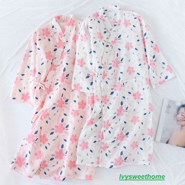 Kimono Nhật Vải Xô 🌿 Áo Choàng Ngủ Mặc Nhà Dễ Thương 🌿IVY215