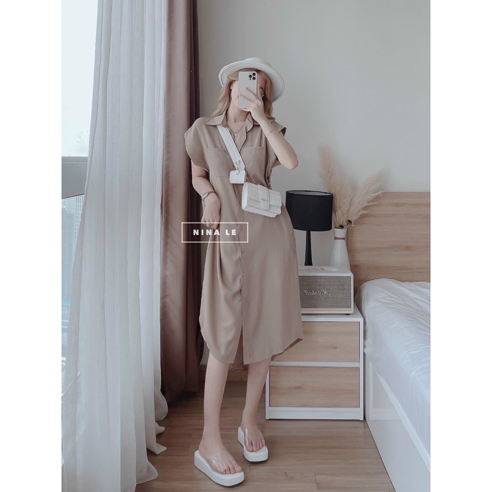 Đầm đồ nữ sơ mi đóng nút thật hàng suông tôn dáng trẻ trung sang trọng thanh lịch siêu xinh