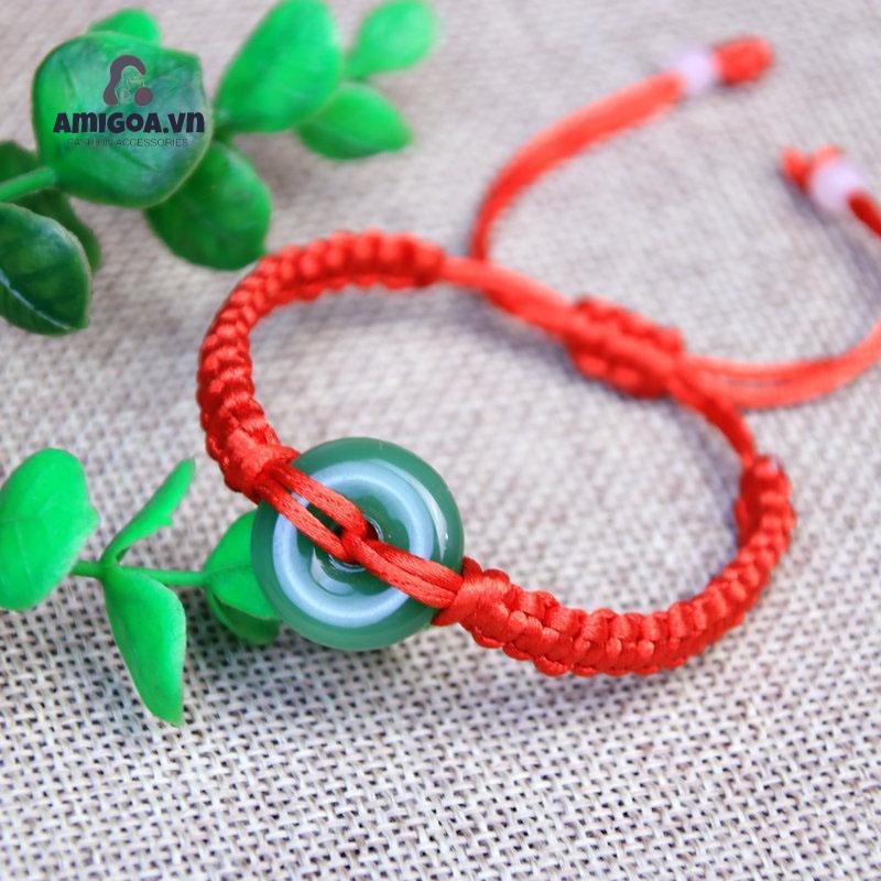 ✨✨Vòng Tay Bện Dây Đỏ Đính Ngọc Bích Màu Đỏ Có Thể Điều Chỉnh