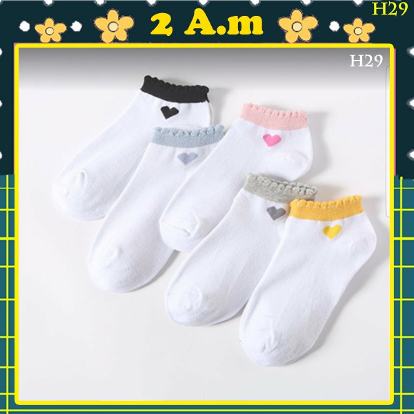 Tất Vớ Cổ Ngắn Nam Nữ Hoạ Tiết Trái Tim Thời Trang Unisex Hàn Quốc