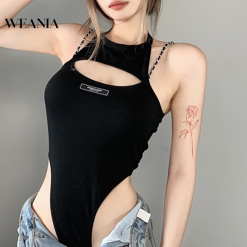 Bộ Áo Liền Quần Hở Lưng Có Dây Xích Quyến Rũ Cho Nữ