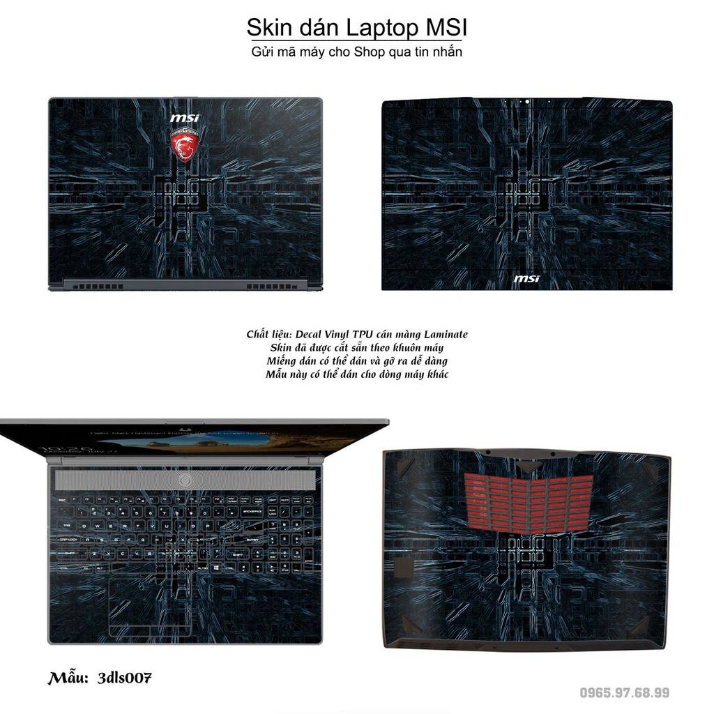 Skin dán Laptop MSI in hình 3D (inbox mã máy cho Shop)