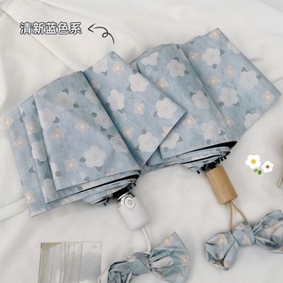 Dù che mưa nắng UV gấp tự động in họa tiết hoa lá