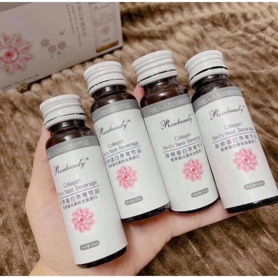 Collagen Yến Trắng Da Rose Beauty  1 hộp 8 chai Hỗ Trợ Sáng Da,Giảm Lão Hóa Da