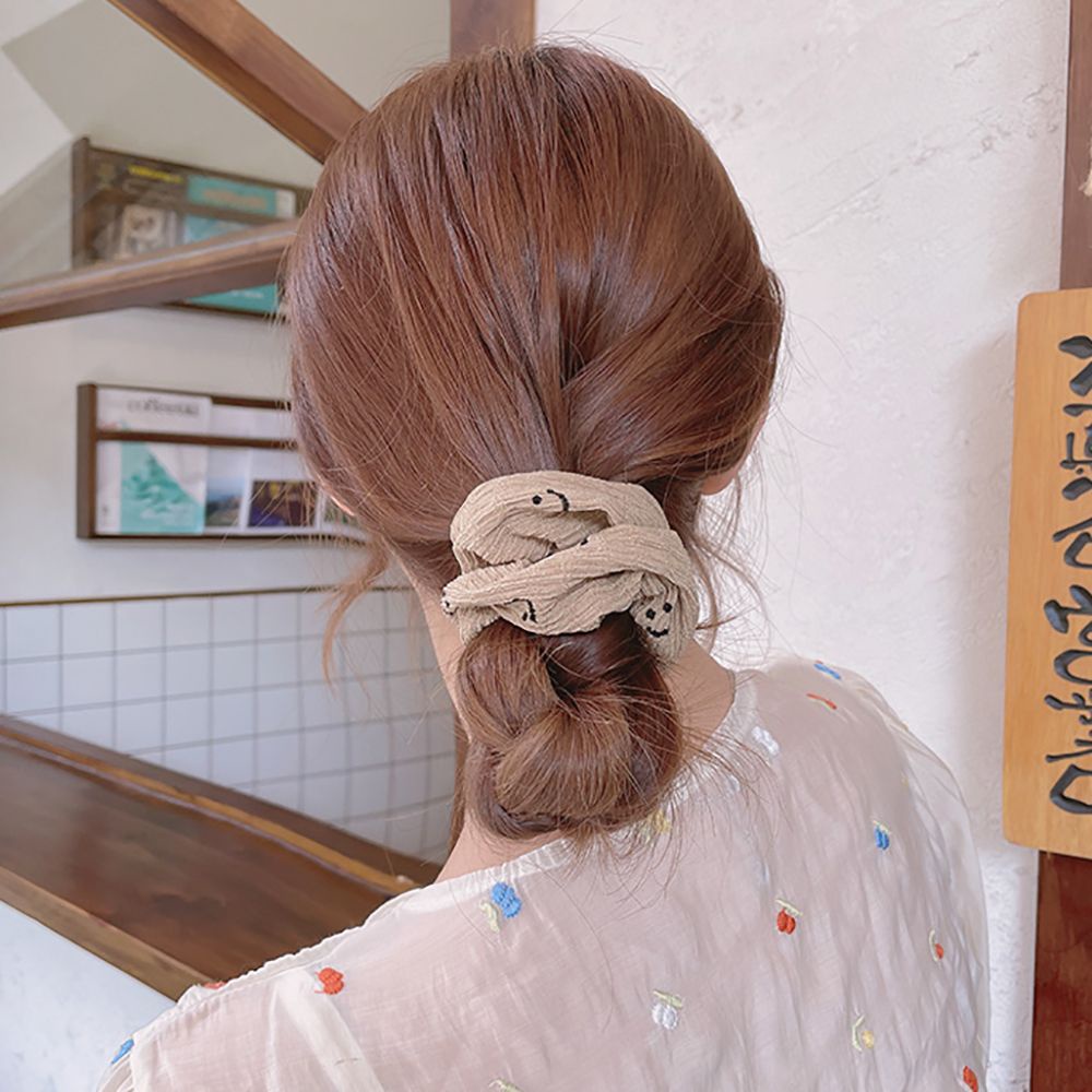 Dây buộc tóc đuôi ngựa bằng vải họa tiết mặt cười dễ thương phong cách Hàn Quốc cho nữ