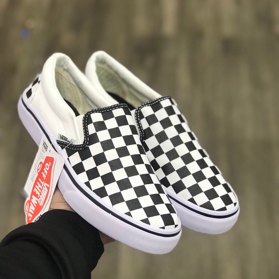 [HOT] Giày Thể Thao Lười Slip On Caro Đen Trắng