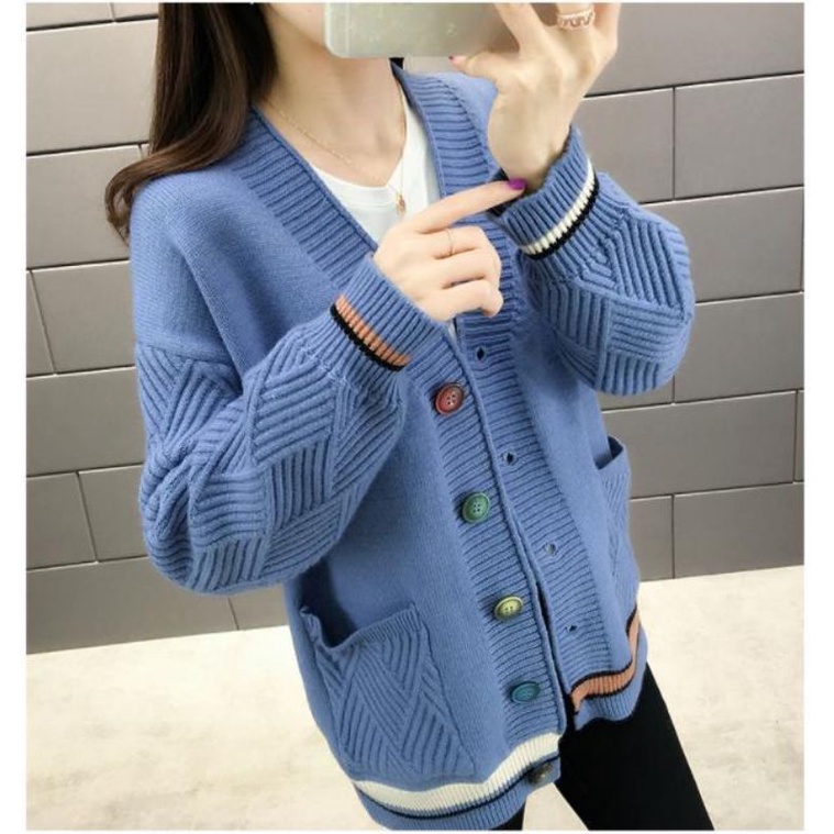 Áo len dệt kim nữ_ áo khoác thu đông_ áo len cardigan phối cúc độc đáo hàng quảng châu