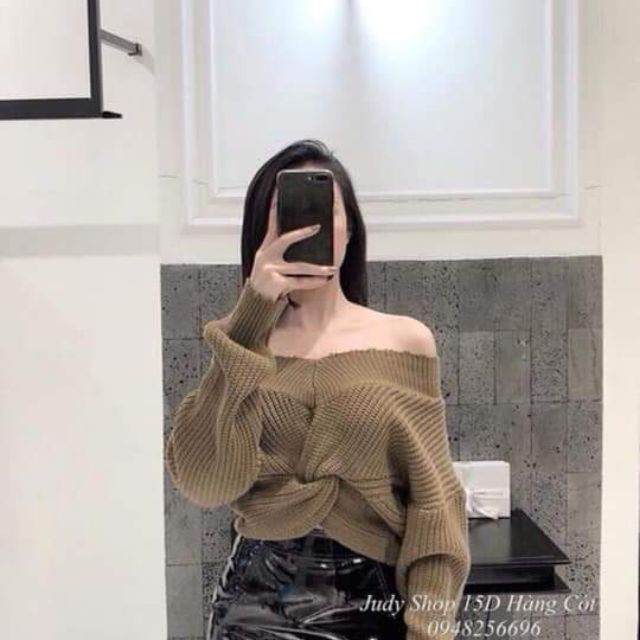 Áo len xoắn eo trễ vai(có ảnh thật)