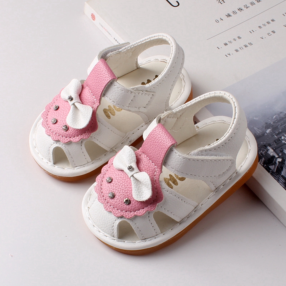 0-2 Years New Fashion Cute Bow Pre Walker Newborn Shoes for Baby White Sandals Shoes with Sound Infant Toddler Sandals