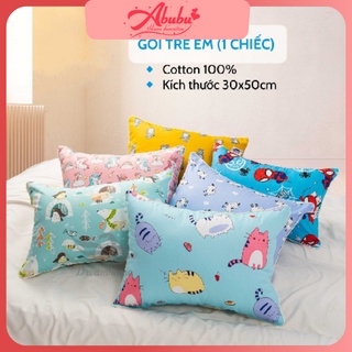 Gối trẻ em cotton 100% Size 30x50 cm, vỏ gối có khóa kéo ruột bông gòn trắng Abubuhome