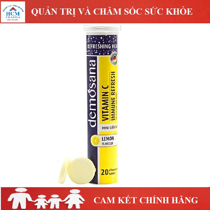 [NHẬP KHẨU ĐỨC] Viên Sủi Tăng Sức Đề Kháng Vitamin C DEMOSANA 20V - vị chanh, không đường, không calo