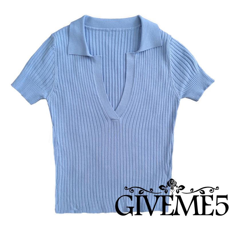 Áo Lửng Dệt Kim Tay Ngắn Cổ Chữ V Thời Trang Năng Động Cho Nữ